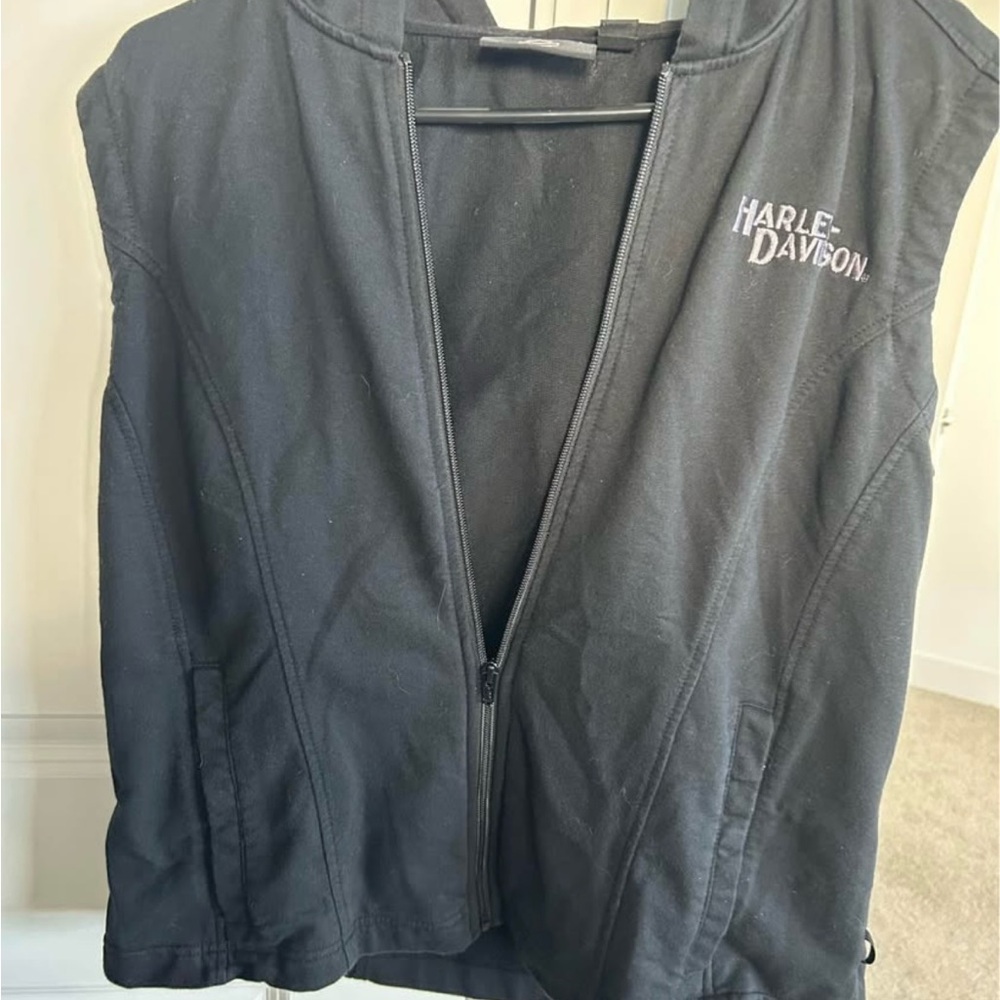 Harley-Davidson Black Zip-Up Vest with Hood